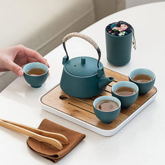 Japanisches Tee Set mit Teekanne, Teetassen, Tee-Tablett & mehr