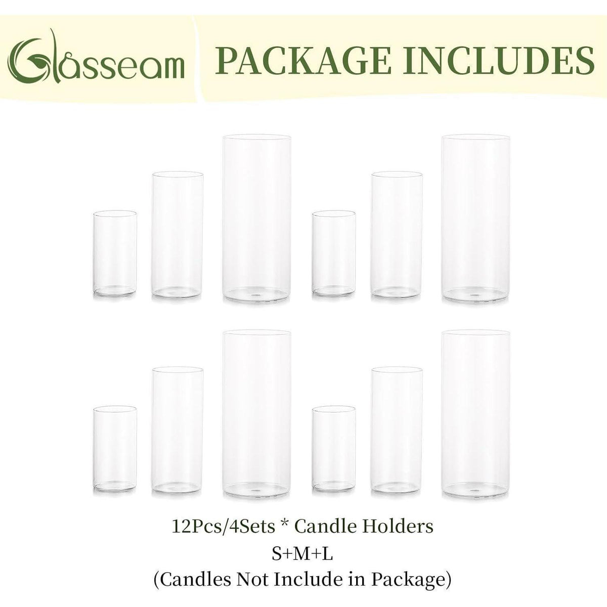 Glas Kerzenhalter Set Modern Windlicht für Stumpenkerzen & Teelichter (S+M+L, 4 Sätze)