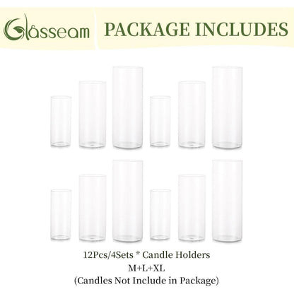 Glas Kerzenhalter Set Modern Windlicht für Stumpenkerzen & Teelicht (M+L+XL, 4 Sätze)