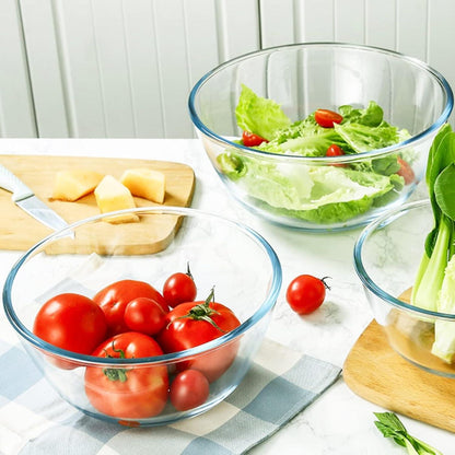 WhiteRhino Glas Rührschüssel Set 3er, Große Salatschüsseln, Kochen, Backen