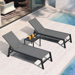 2er-Set Aluminium Sonnenliege mit Bodenrollen und verstellbarer