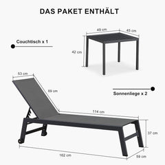 2er-Set Aluminium Sonnenliege mit Bodenrollen und