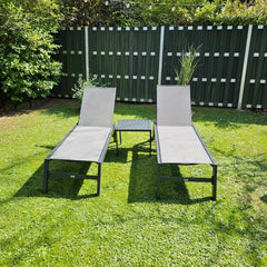 2er-Set Aluminium Sonnenliege mit Bodenrollen und verstellbarer