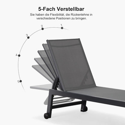 Gartenliege Sonnenliege Aluminium mit Bodenrollen 2er-Set Grau