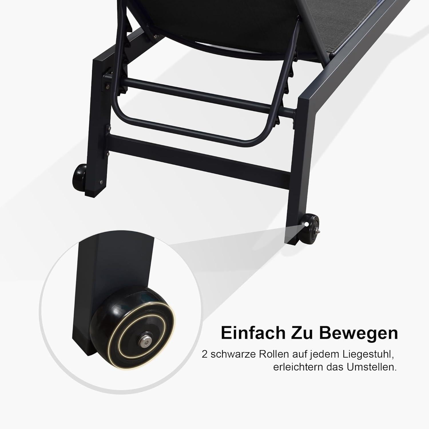 2er-Set Gartenliege Aluminium Sonnenliege Bodenrollen Verstellbar