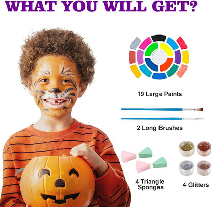 Kinderschminke Set 19 Farben Wasserbasis Halloween Schminkfarben
