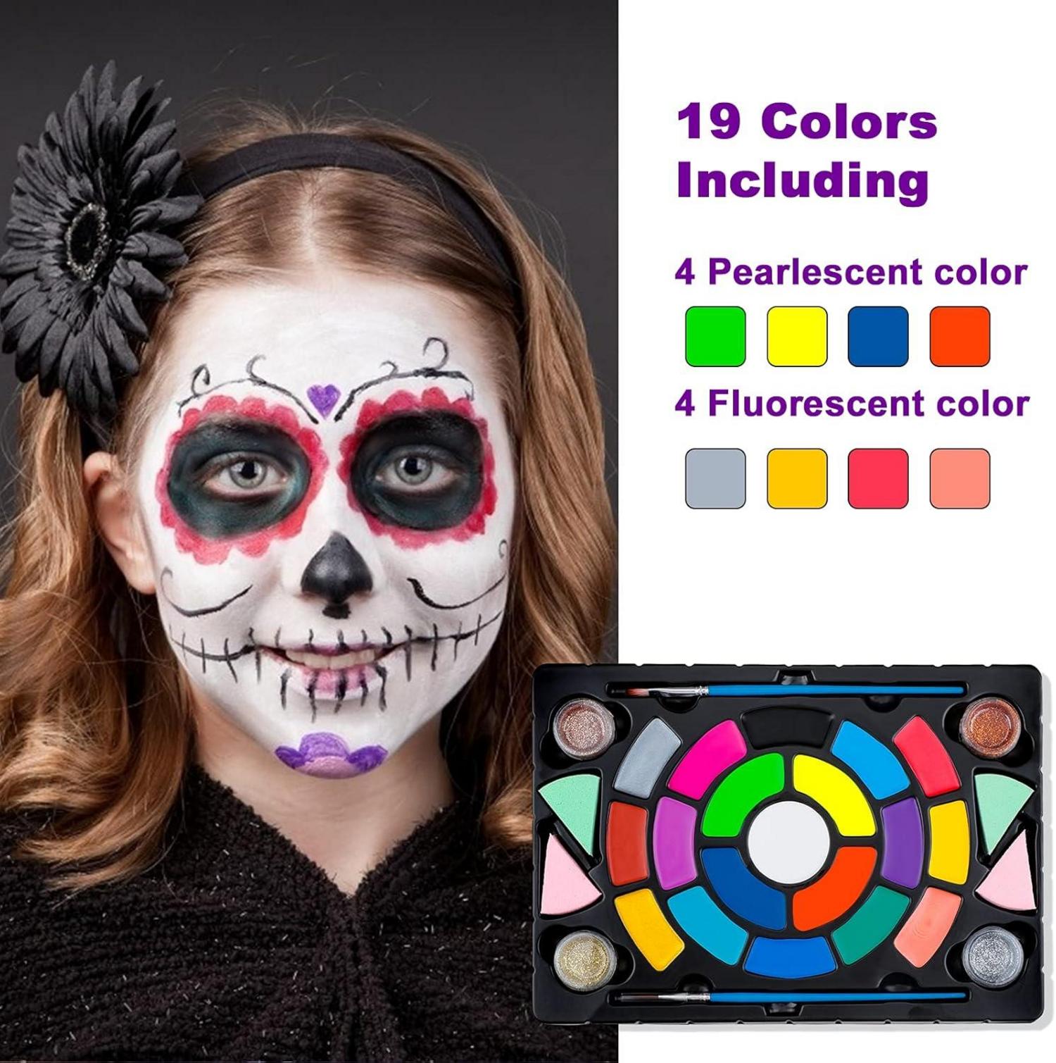 Kinderschminke Set 19 Farben Halloween Gesichts- und Körperfarben