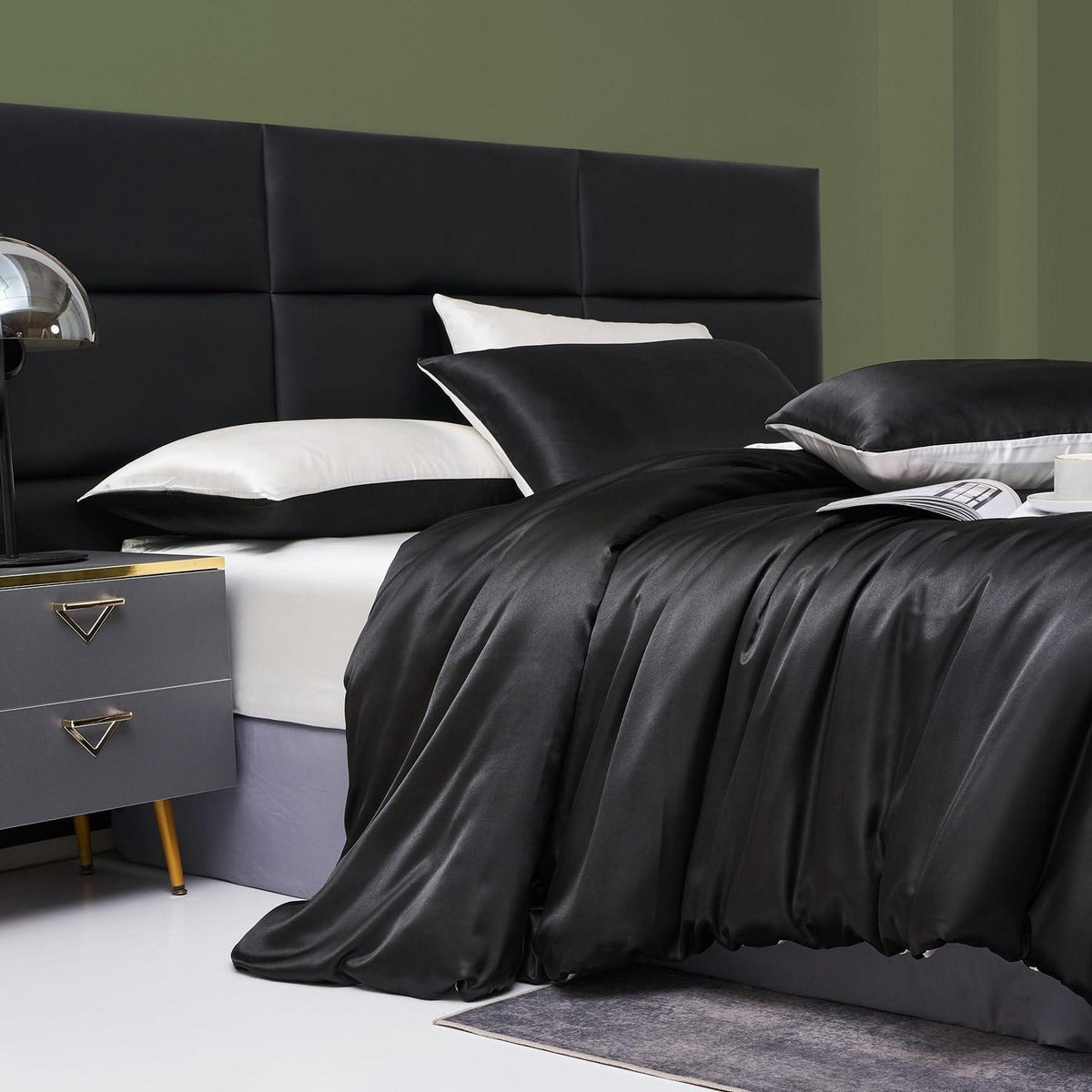 Damier Bettwäsche Set 135x200cm - Satin Glanz Schwarz Weiß