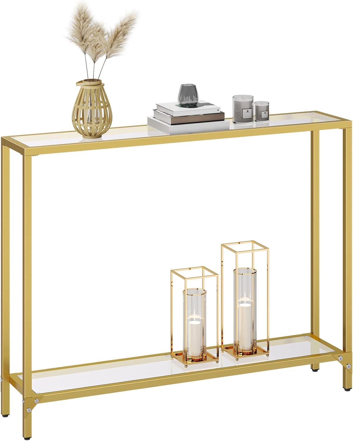 HOOBRO Konsolentisch 100cm Hartglas goldfarben Eingangstisch