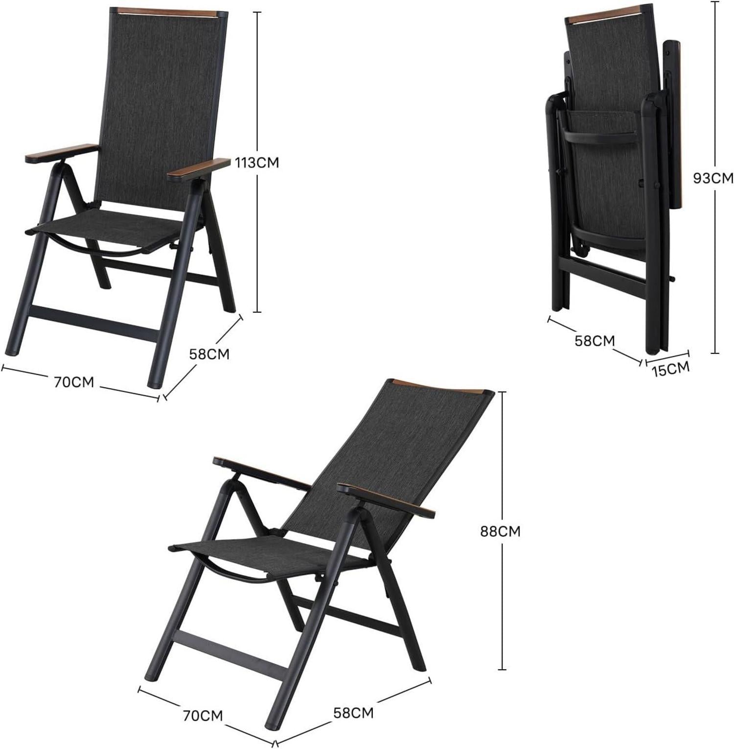 Garten Klappstuhl Aluminium Hochlehner 6-Fach Verstellbare Mesh