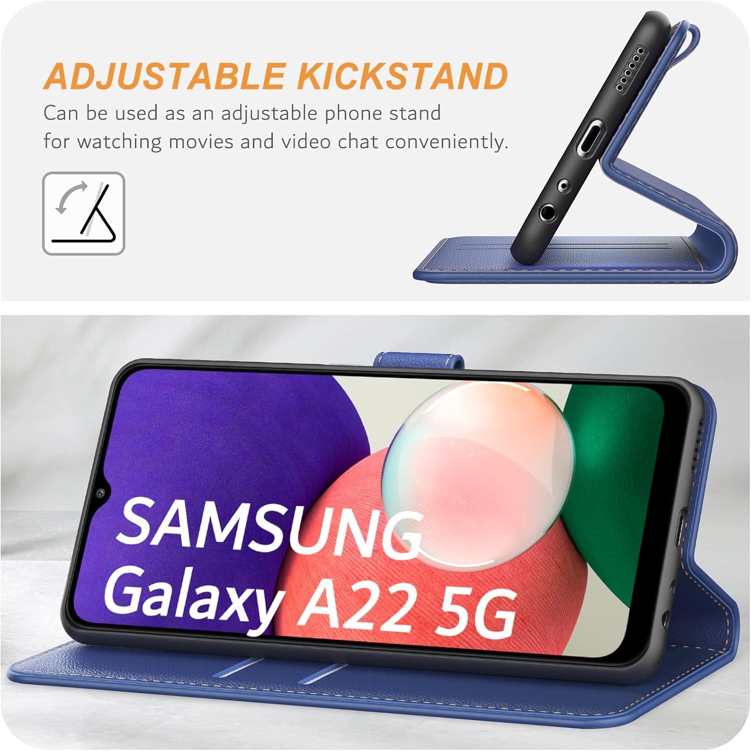 Handyhülle Samsung Galaxy A22 5G Leder Flipcase blau Standfunktion & Kartenslots
