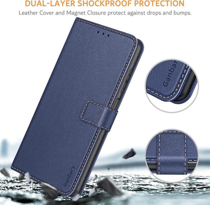 Handyhülle Samsung Galaxy A22 5G Leder Flipcase Blau Premium Tasche