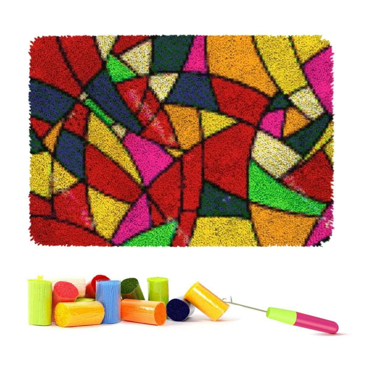 Knüpfteppich Set zum Selber Knüpfen – 50x38cm Farbblock