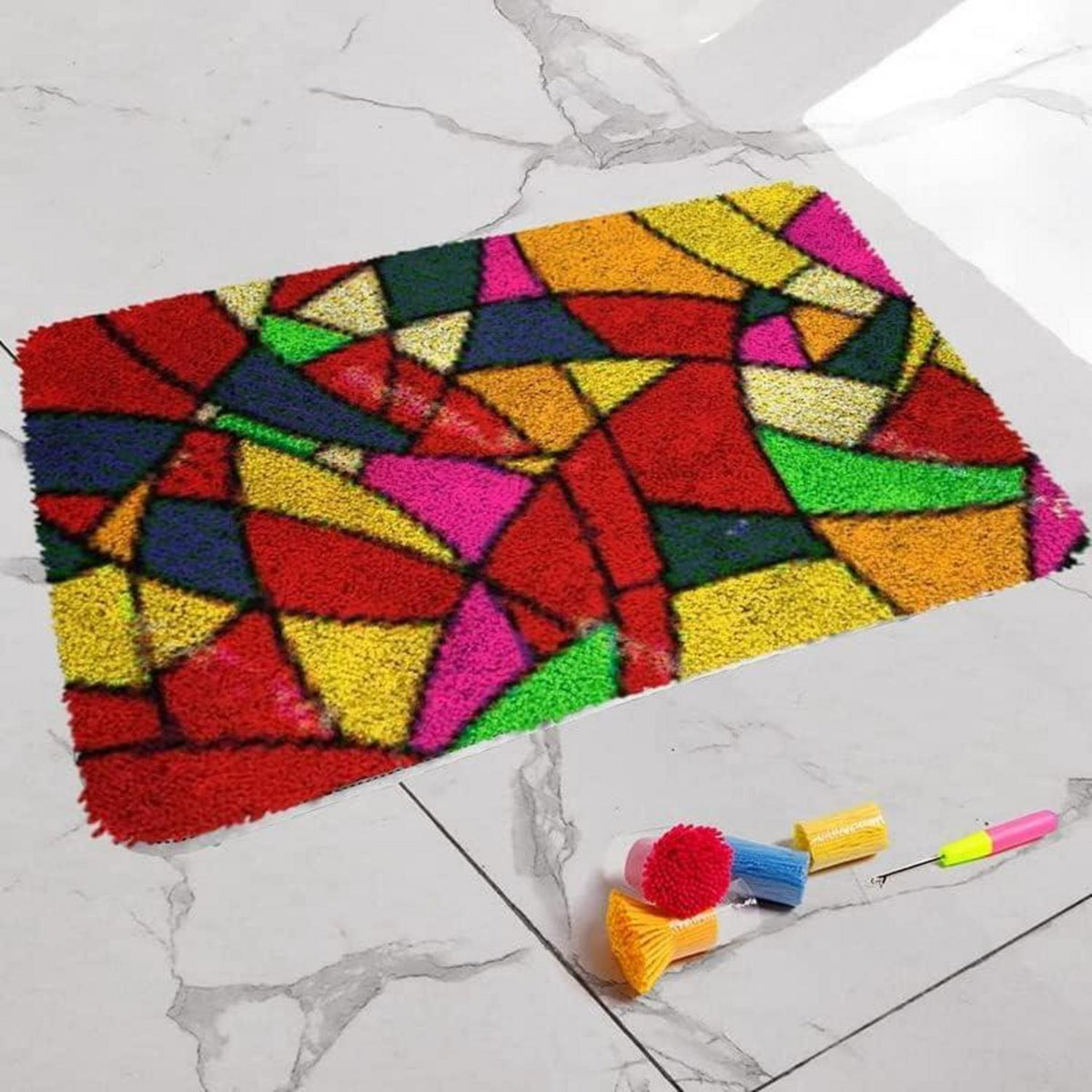 Knüpfteppich Set zum Selber Knüpfen – 50x38cm Farbblock