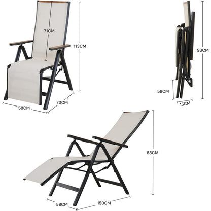 Aluminium Liegestuhl Hochlehner klappbar, 6-fach verstellbar, Beige