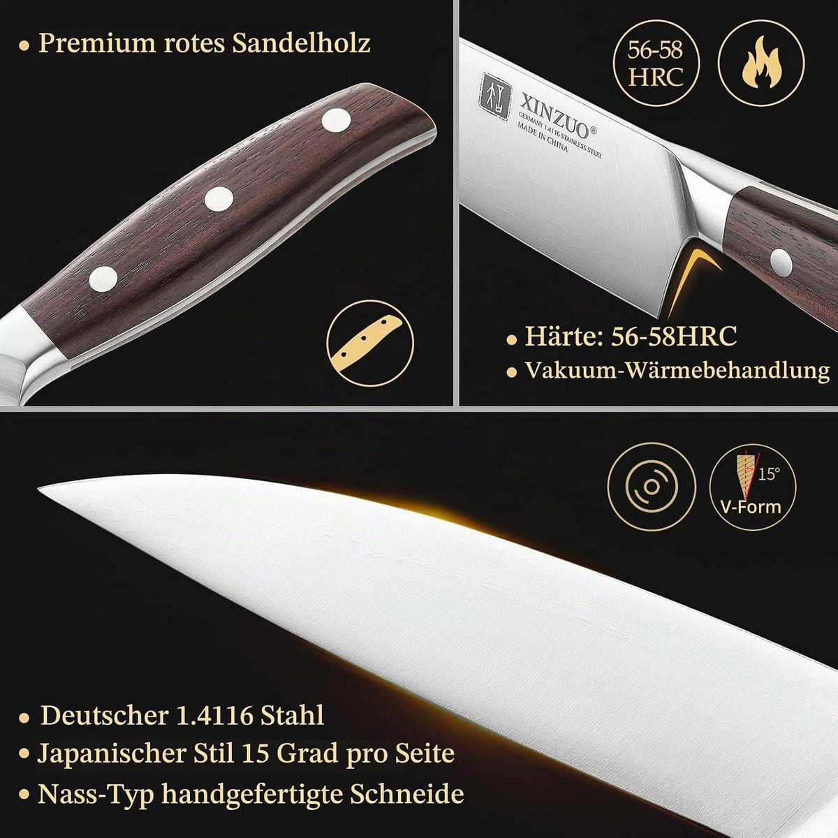 7-teiliges Küchenmesser-Set Edelstahl | Profi Kochmesser Block Set
