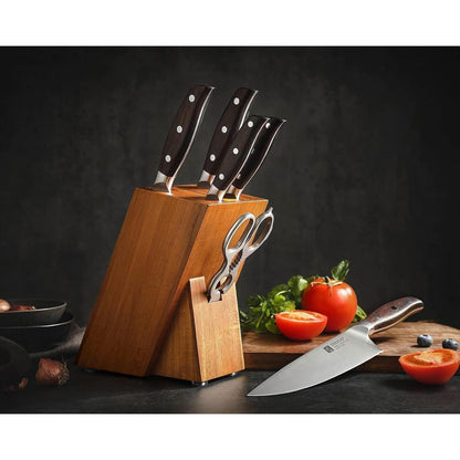 7-teiliges Küchenmesser-Set Edelstahl | Profi Kochmesser Block Set