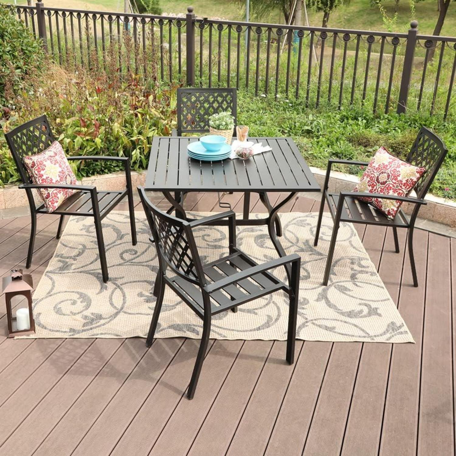 PHIVILLA Gartenmöbel Set 4 Stühle und Tisch Wetterfest Schwarz