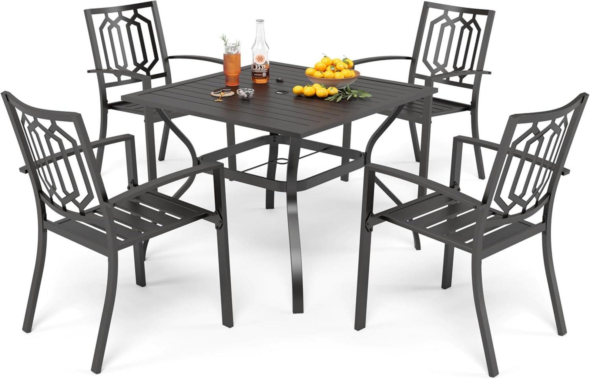 Gartenmöbel Set 4 Personen Metall Gartentisch mit Stühlen Outdoor