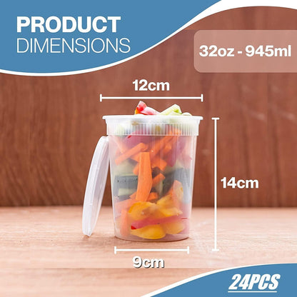 24er Set Kunststoffbehälter mit Deckel 950ml 32oz Auslaufsicher Wiederverwendbar