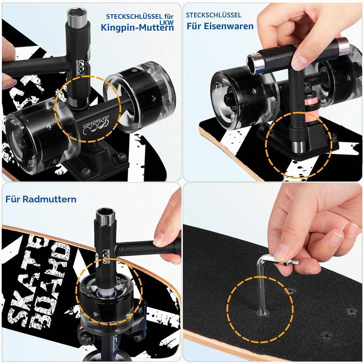 Skateboard Komplett Set mit Blinkrädern – 9 Schichten Ahorn