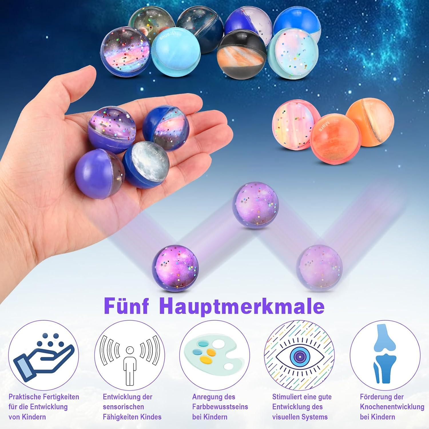 30 Stück Flummies für Kinder Planeten Party Mitgebsel 32mm Springball