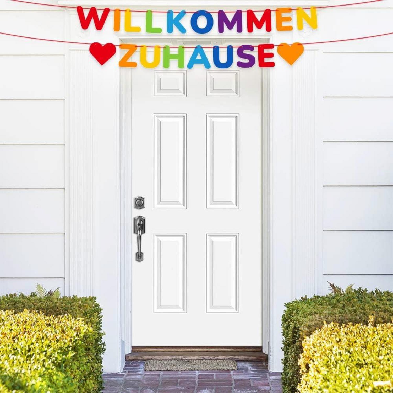 Willkommen Zuhause Banner Bunt mit 19 Wimpeln 2m Juteseil