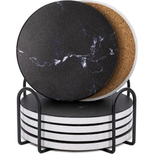 Untersetzer Gläser 6er Set Marmor mit Kork-Rückseite Schwarz