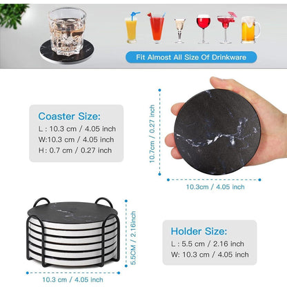 Untersetzer Gläser 6er Set Marmor mit Kork-Rückseite Schwarz
