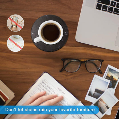 Untersetzer Gläser 6er Set Marmor mit Kork-Rückseite Schwarz