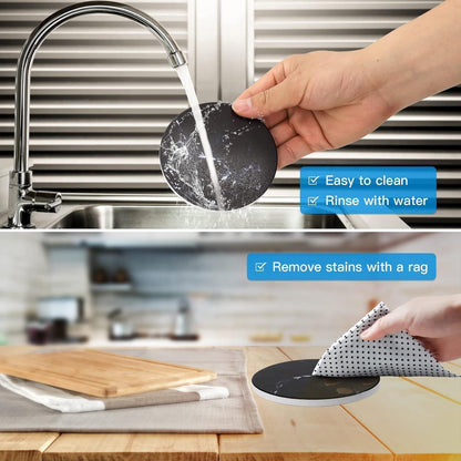 Untersetzer Gläser 6er Set Marmor mit Kork-Rückseite Schwarz