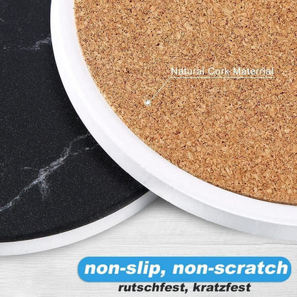 Untersetzer Gläser 6er Set Marmor mit Kork-Rückseite Schwarz