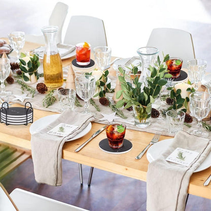 Untersetzer Gläser 6er Set Marmor mit Kork-Rückseite Schwarz