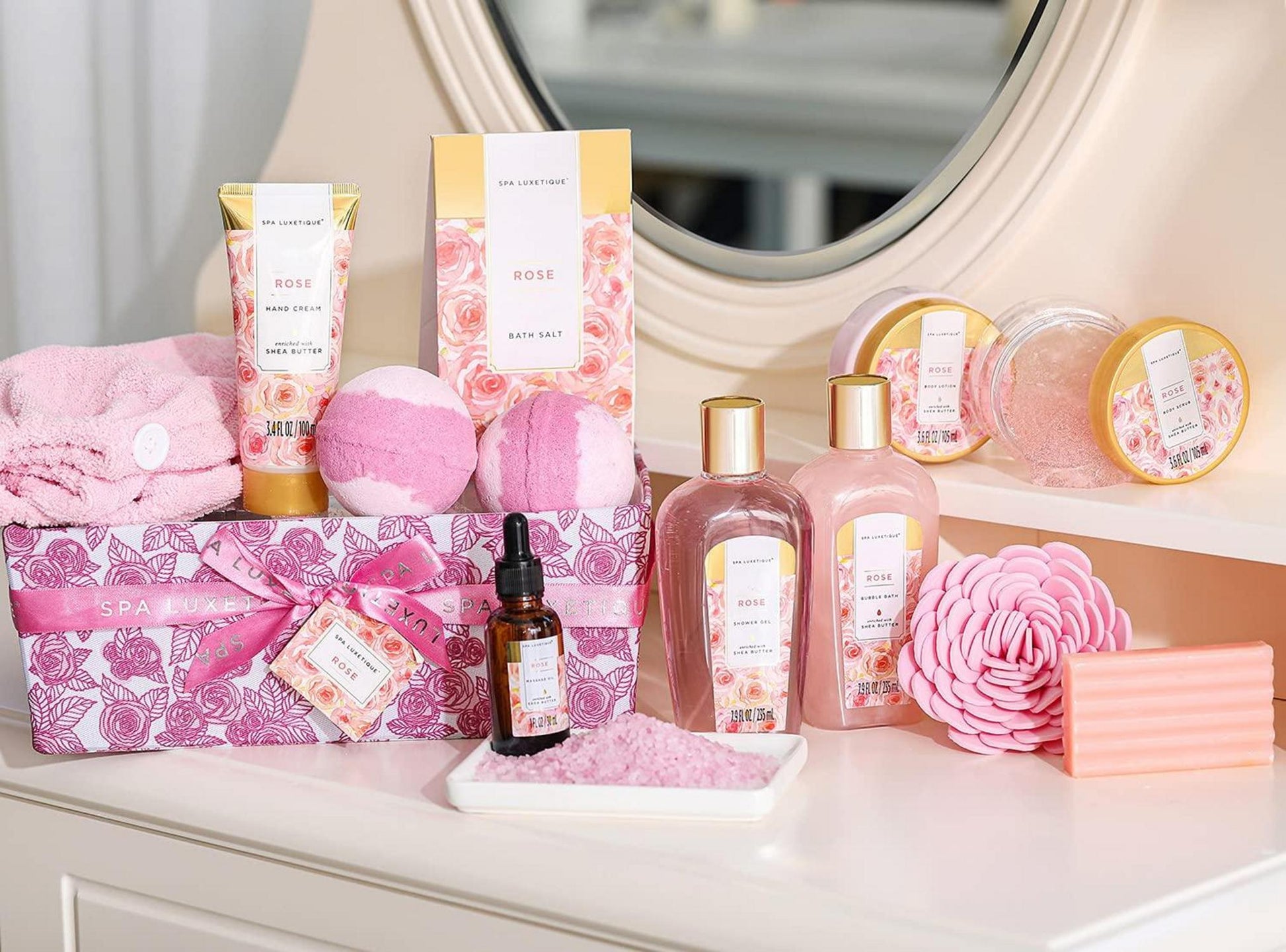 Geschenkkorb SPA LUXETIQUE Bade Geschenkset Rosenduft Wellness