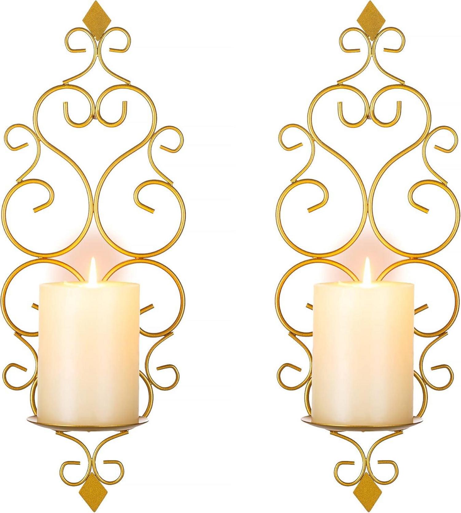 Wandkerzenhalter Set Metall Vintage Wanddeko Gold 2er-Set