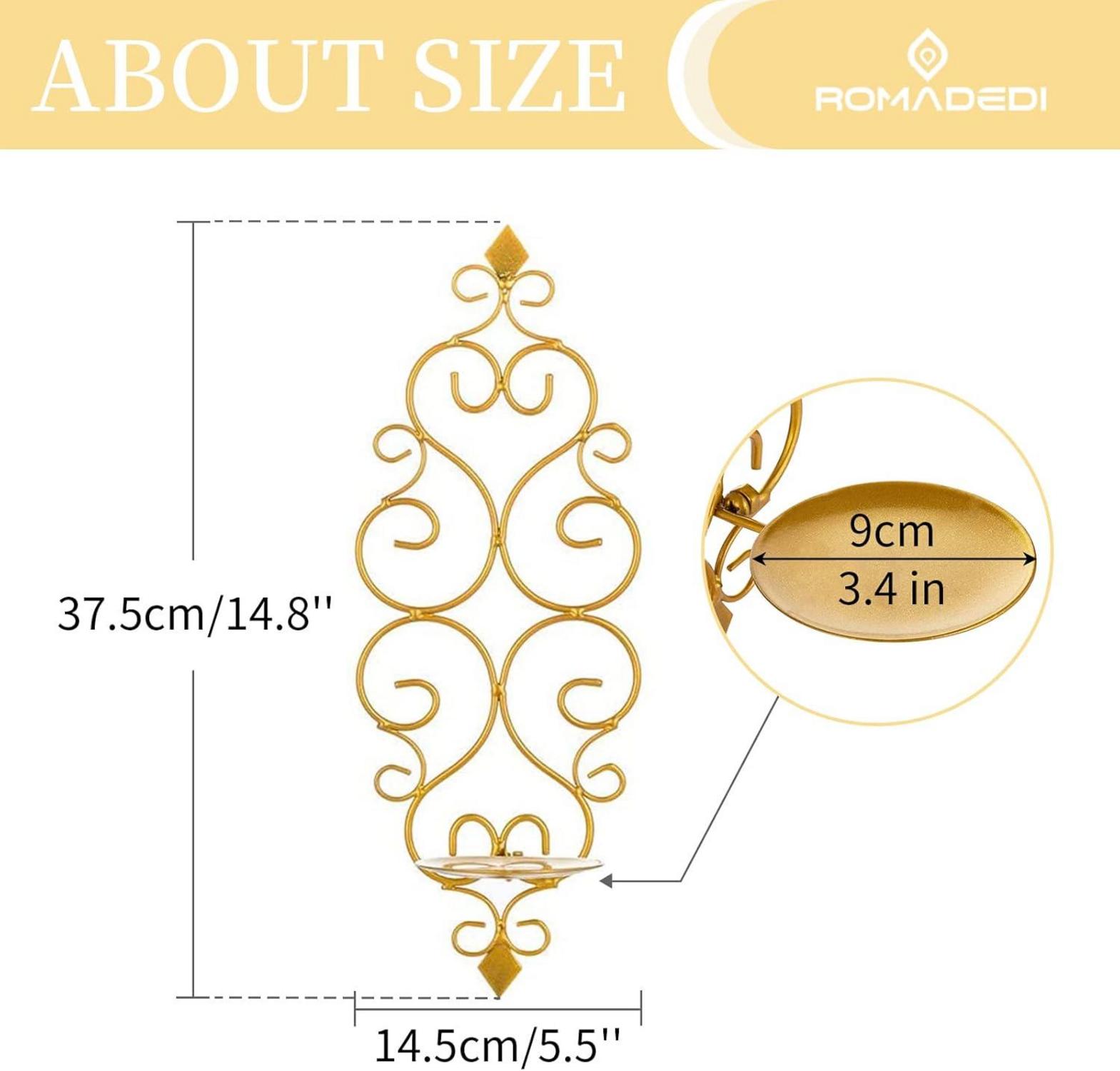 Romadedi Wandkerzenhalter Gold Metall 2er-Set Vintage Deko