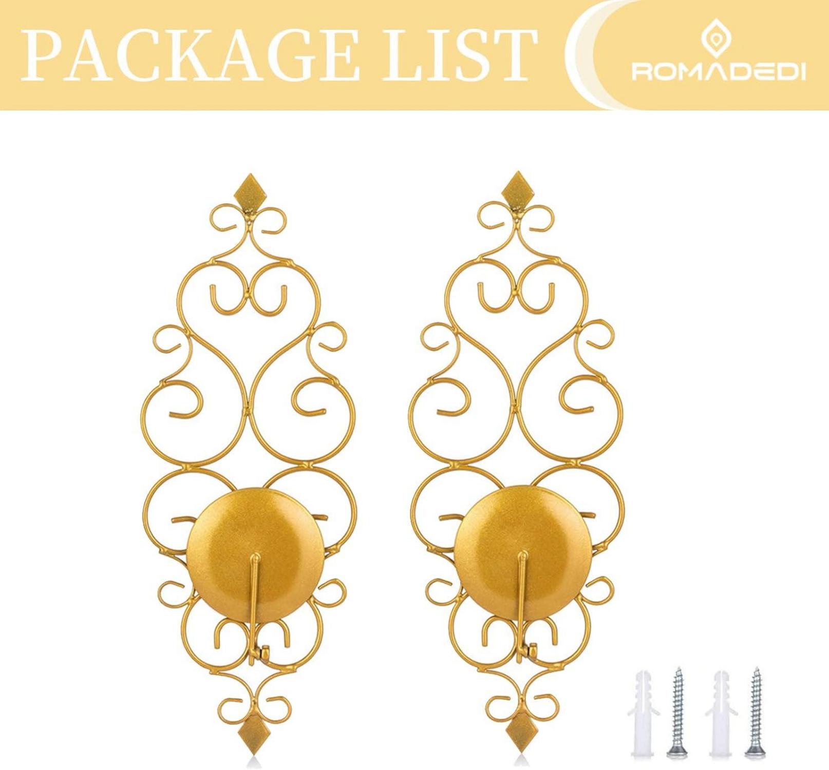 Kerzenhalter Wand Gold Metall 2er-Set Vintage Barock Wohnzimmer Deko