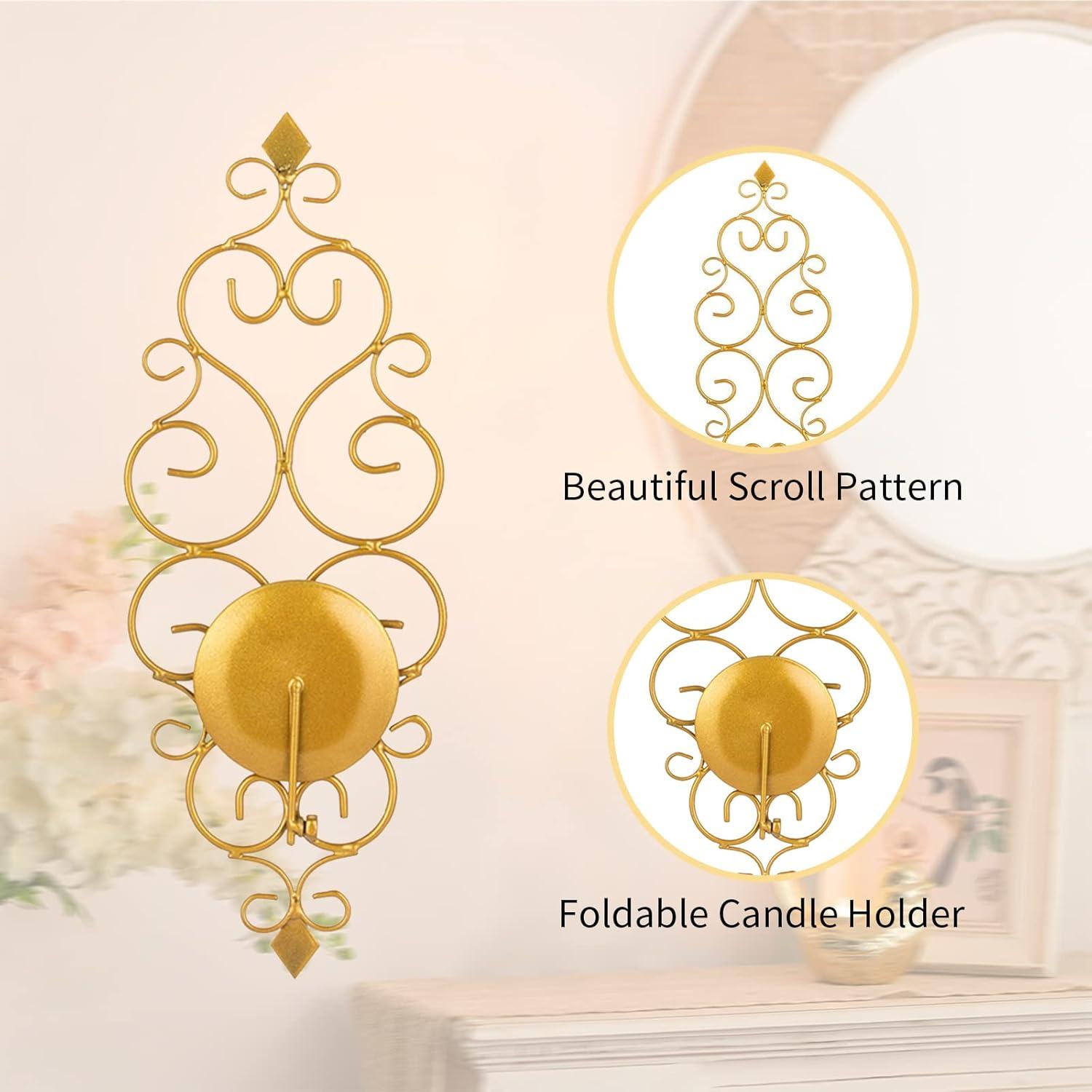 Romadedi Wandkerzenhalter Gold Metall 2er-Set Vintage Deko