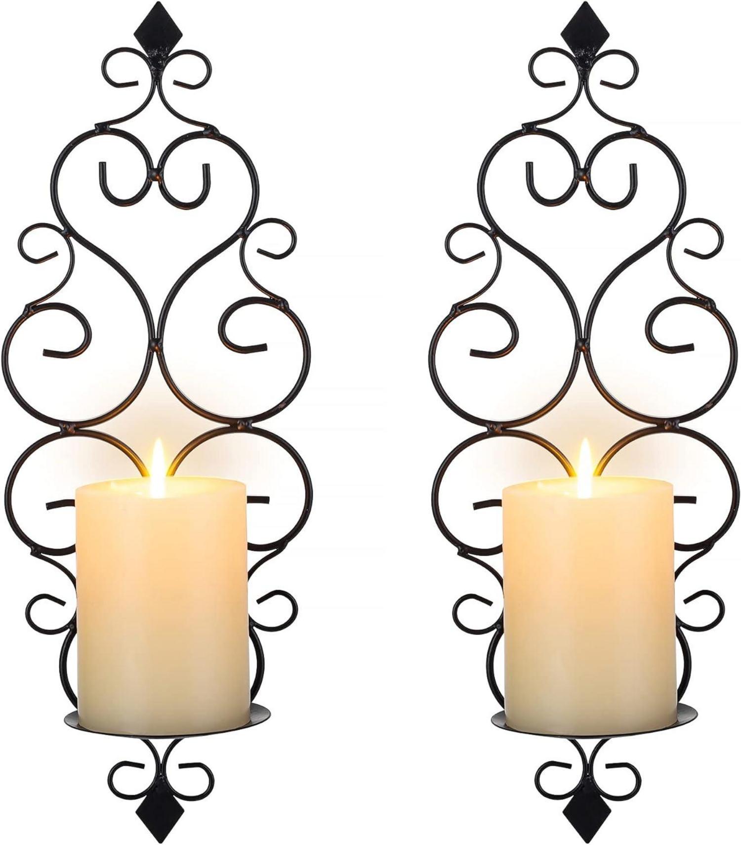 Wandkerzenhalter Metall Vintage Barock Deko 2er-Set Schwarz