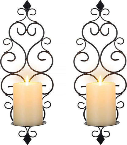Wandkerzenhalter Metall Vintage Barock Deko 2er-Set Schwarz