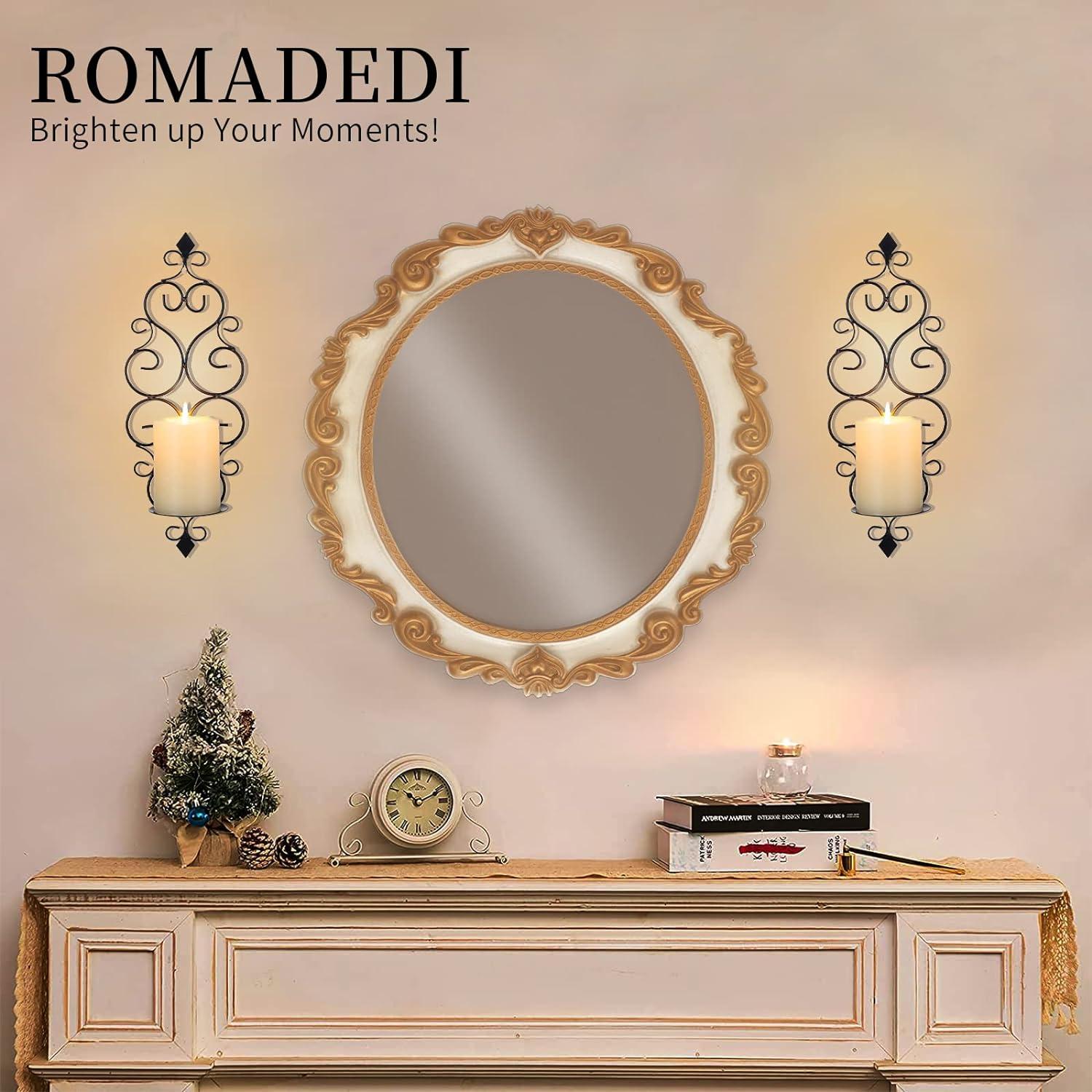 Romadedi Wandkerzenhalter Schwarz 2er-Set Metall Vintage Barock Decor
