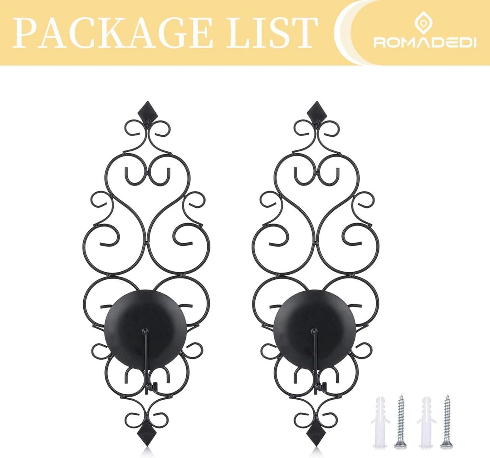 Kerzenhalter Wand Schwarz 2er-Set Metall Vintage Barock Deko