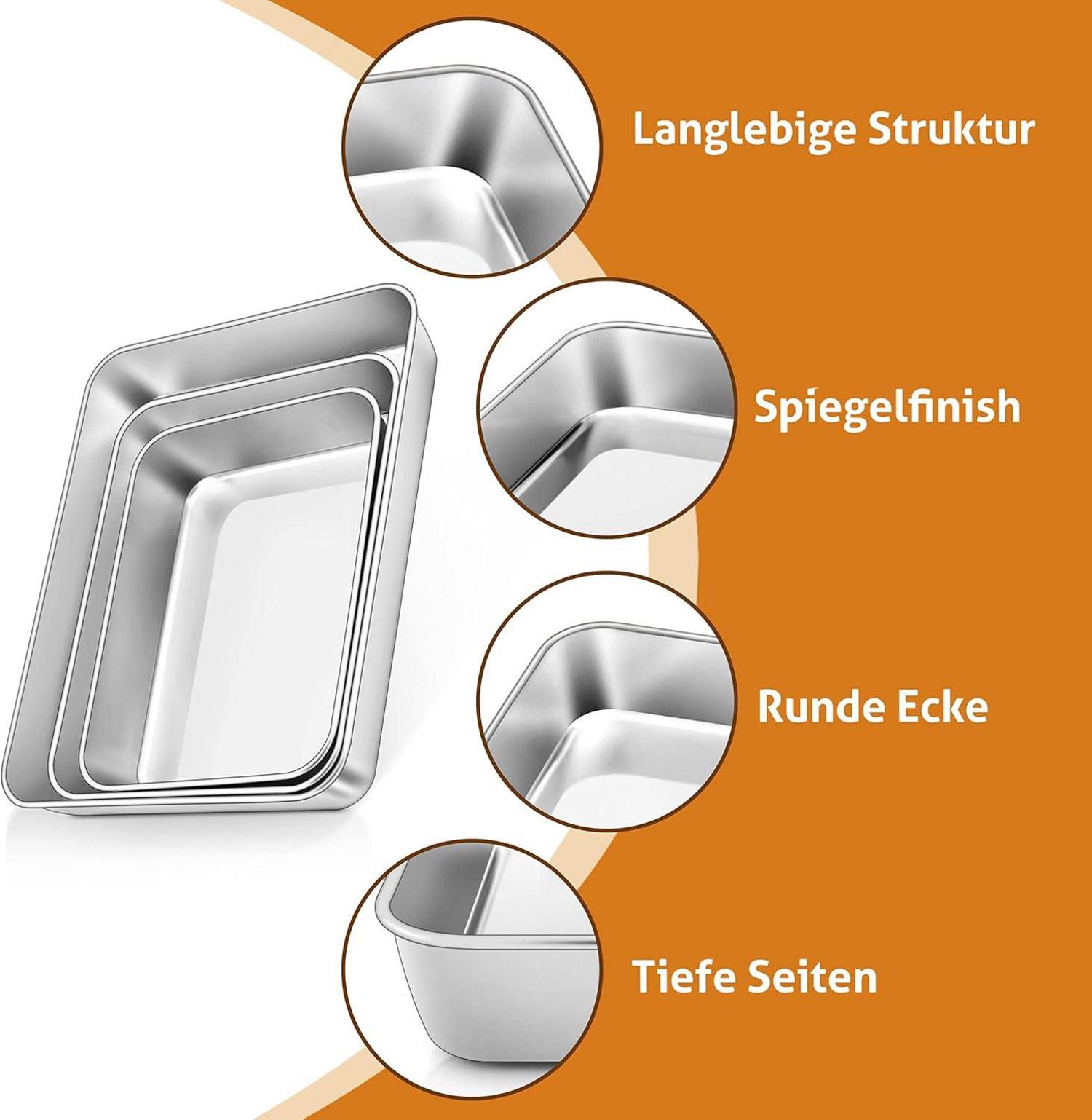 Backblech Edelstahl Rechteckig Tief 31,5x24,8x5cm Auflaufform Ofenform