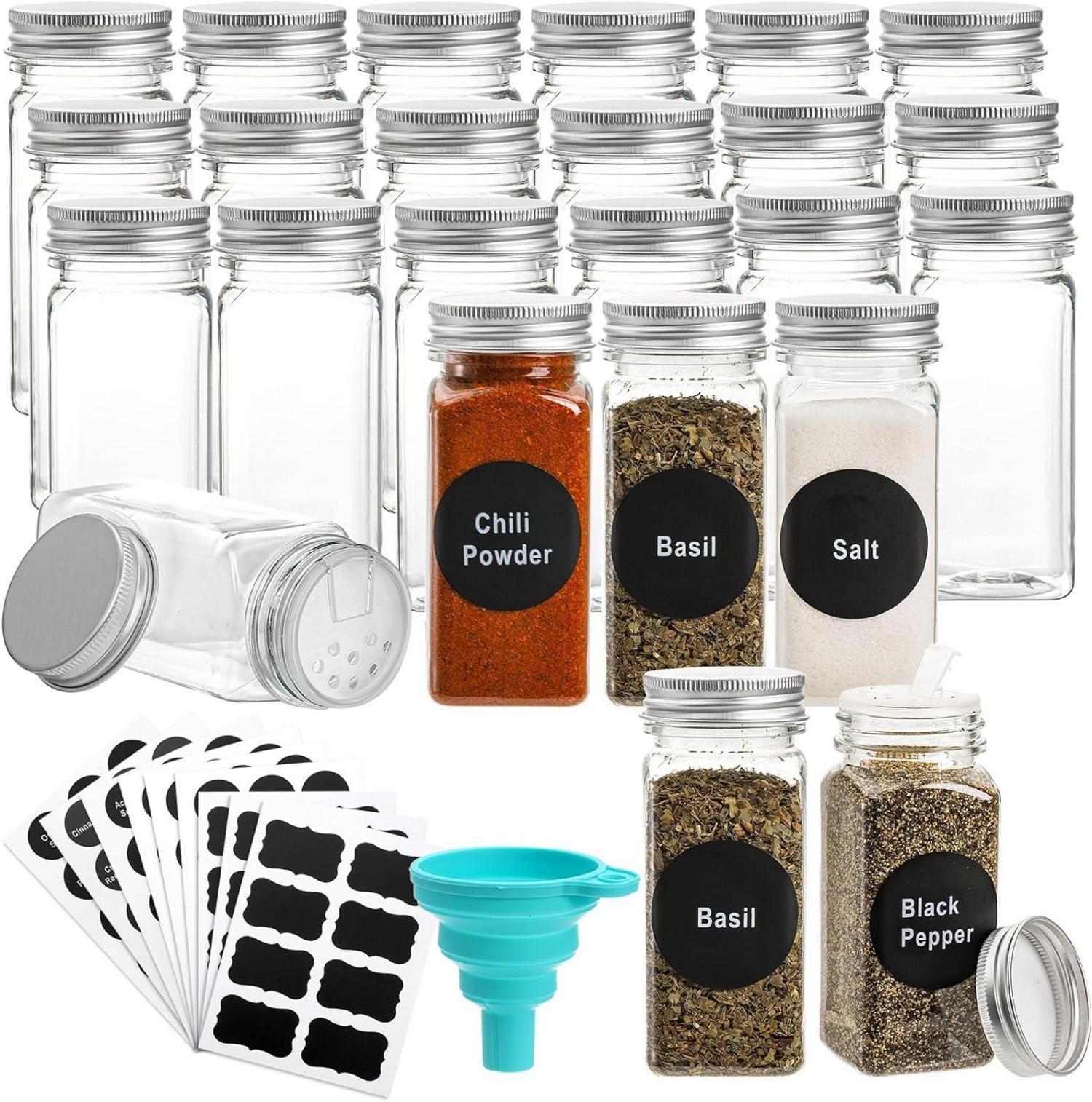 24er Set 120ml quadratische Gewürzgläser luftdicht mit