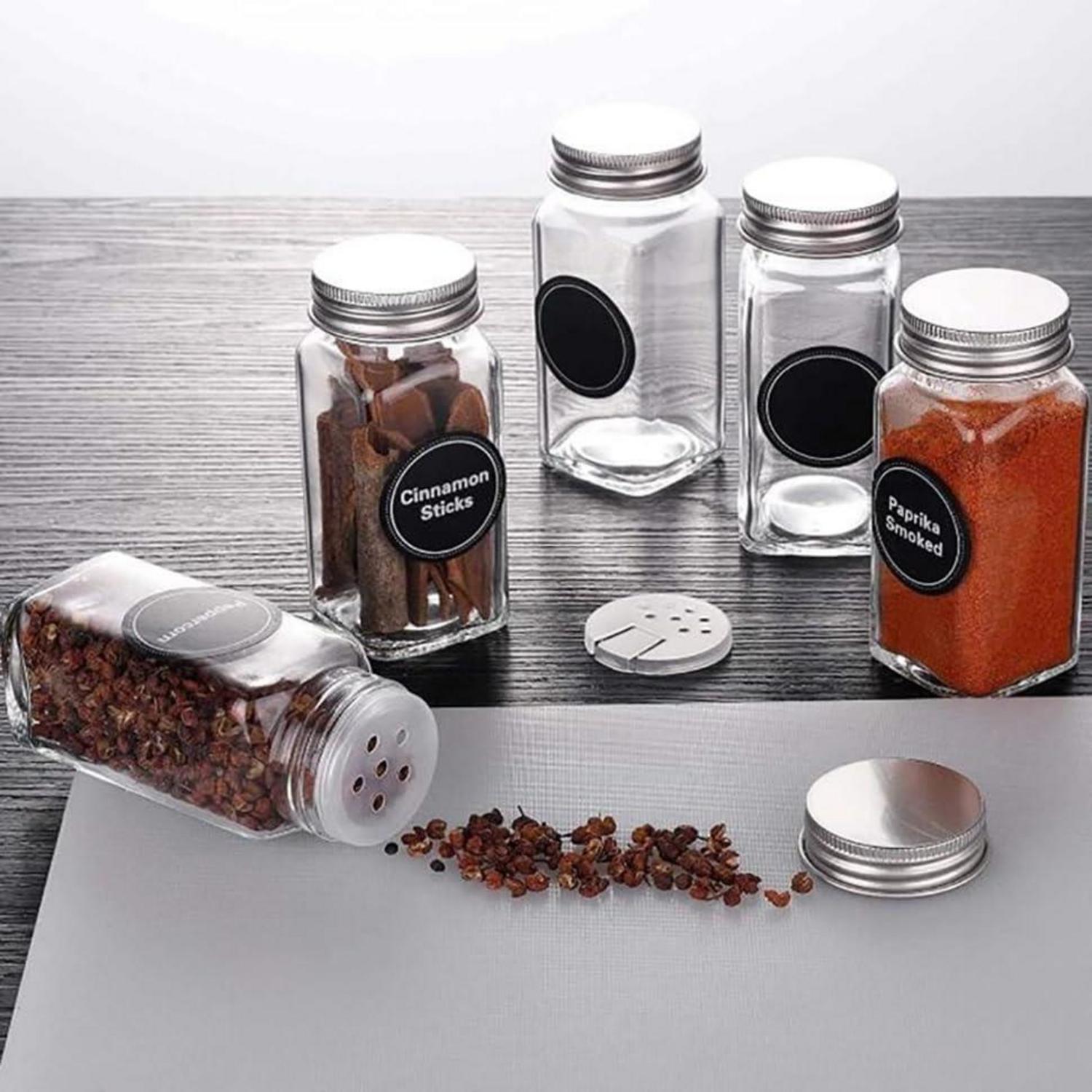 24er Set 120 ml Quadratische Gewürzgläser mit Trichter und Etiketten