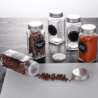 24er Set 120 ml Quadratische Gewürzgläser mit Trichter und Etiketten