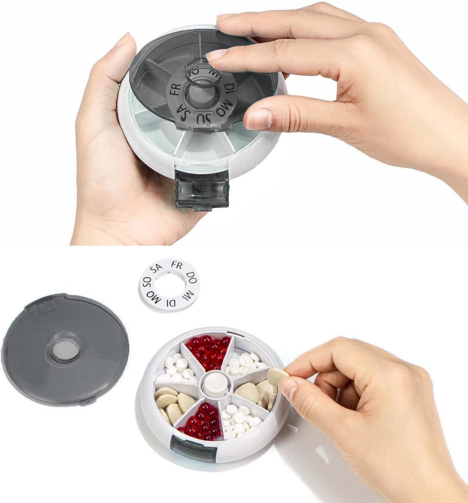 7 Tage Pillendose Tragbare Runde Medikamentenbox Schwarz