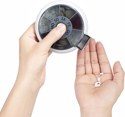 Kafeiya Tragbare 7 Tage Pillendose Schwarz, Rund, Klein, Leicht - Tasche