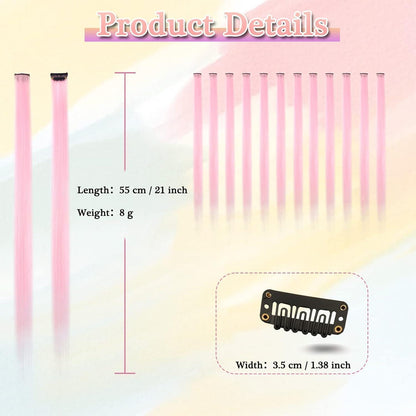 Farbige Haarverlängerungen 21 Zoll – 12 Stück Rosa Clip-Ins