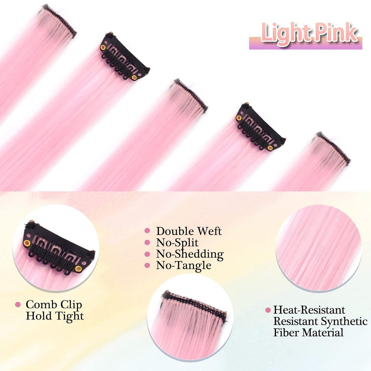 Farbige Haarverlängerungen 21 Zoll – 12 Stück Rosa Clip-Ins